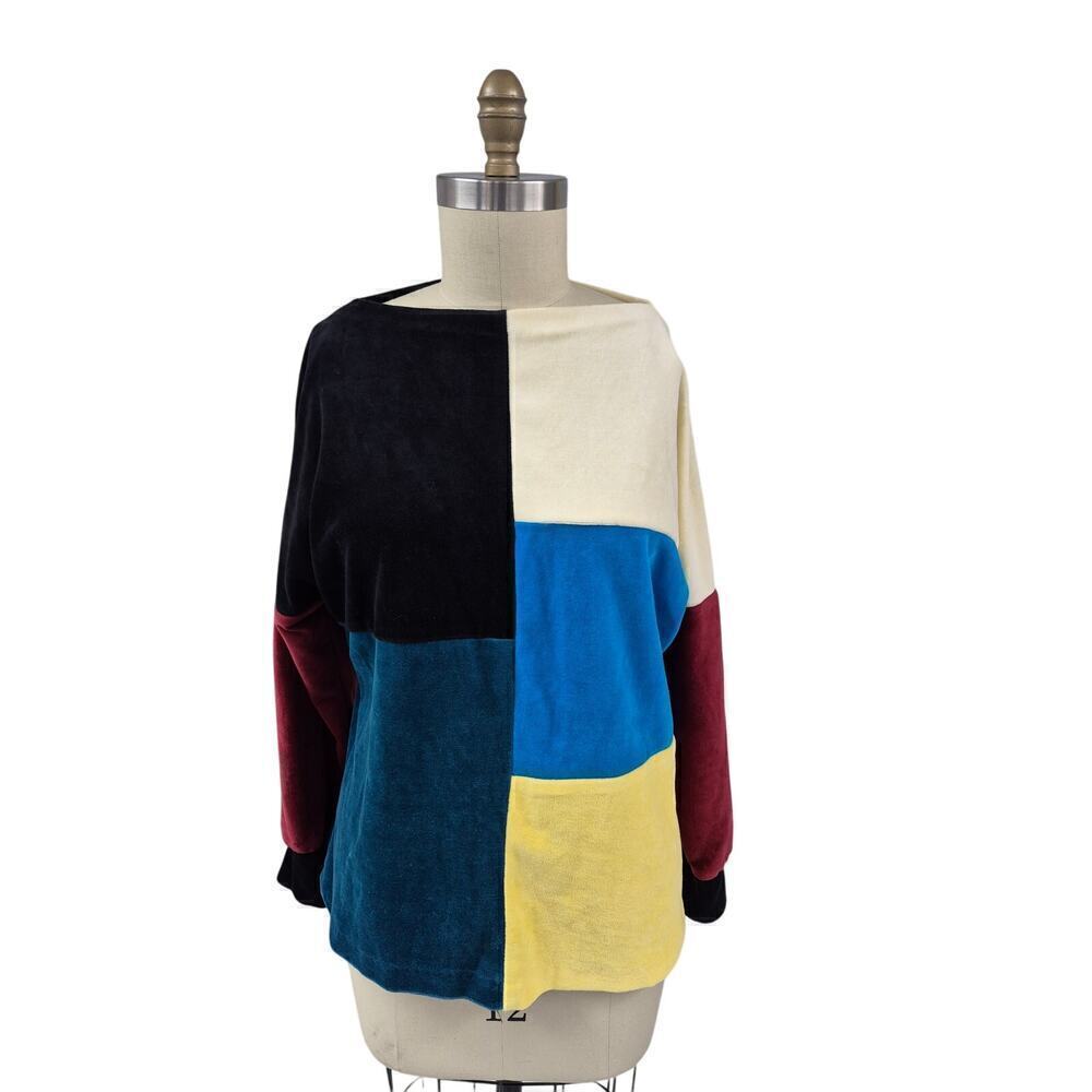 Vtg 80s 90s Y2K Velour Color Block Top Sz XL Women